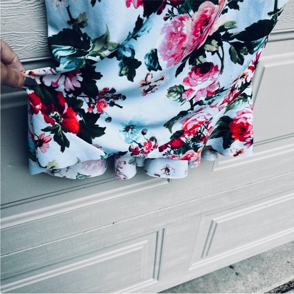 Bebe Asymmetrical Floral Ruffle Dress - Red and Blue - Picture 5 of 8